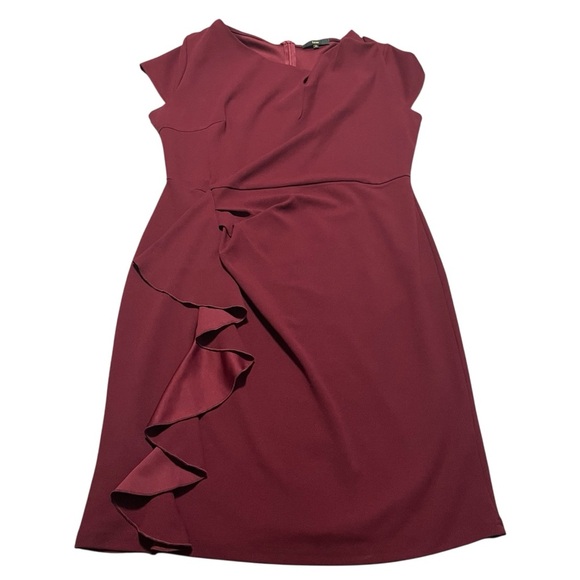 Elegant Plus Size XXL Burgundy Dress with Ruffle Detail midi office holiday - Picture 1 of 5